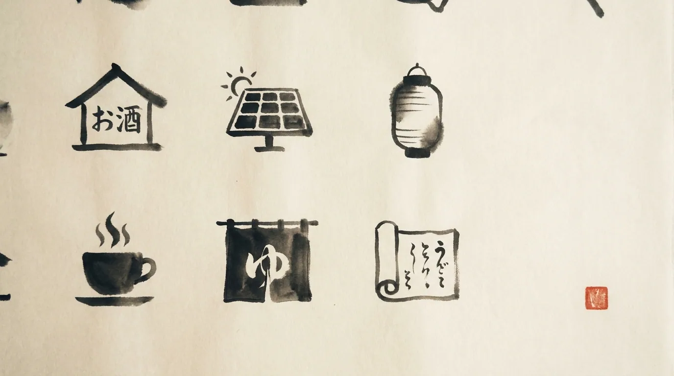多様な業界を表す墨絵のグリッド